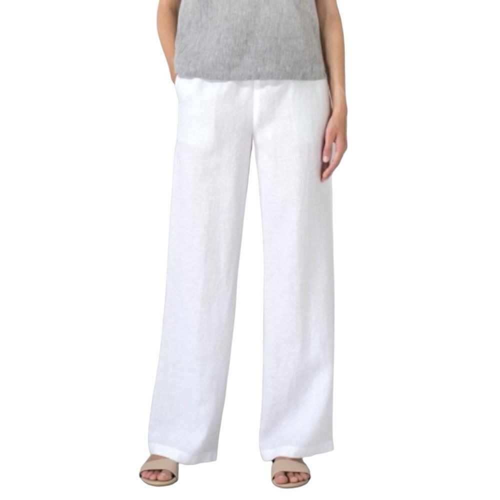 Twenty One White Straight Leg Pants 100% Linen in Size Large